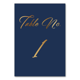 Elegant Gold Script on Navy Table Number 1 Card