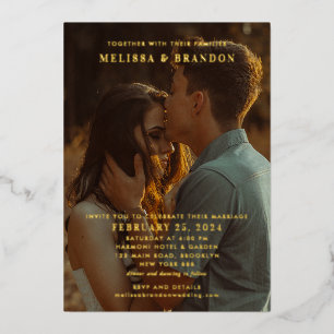 Elegant Gold Script Overlay Photo Wedding