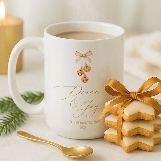 Elegant Gold Script “Peace & Joy” Christmas Coffee Mug (Creator Uploaded)