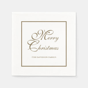 Elegant Gold Script Personalised White Christmas Napkin