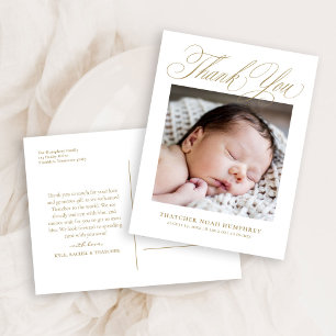 Elegant Gold Script Photo Baby Thank You  Postcard