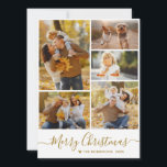 Elegant Gold Script Photo Collage Christmas Holiday Card<br><div class="desc">Minimalist, Elegant Calligraphy Gold Script 5 Photo Collage "Merry Christmas" Script Holiday Card in gold white. This festive, simple, whimsical four (5) photo holiday card template features a pretty grid photo collage and says „Merry Christmas”! The „Merry Christmas” greeting text written in a beautiful hand lettered swirly swash-tail font type....</div>