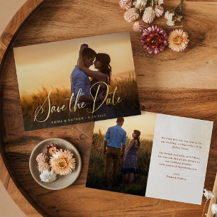 Elegant Gold Script   Photo Overlay Save the Date