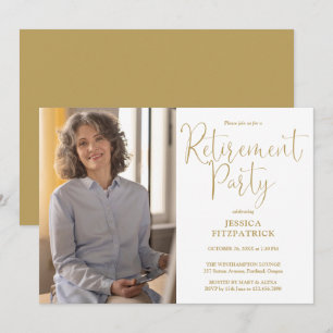 Elegant Gold Script Photo Retirement Party Invitation
