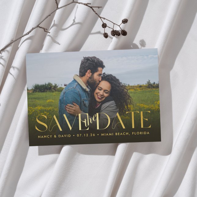 Elegant Gold Script Photo Wedding  Save The Date (Creator Uploaded)