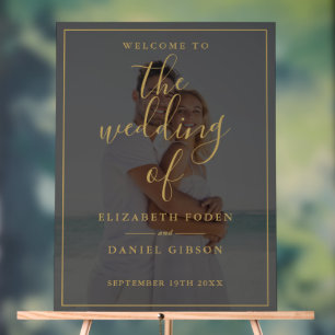 Elegant Gold Script Photo Wedding Welcome Acrylic Sign