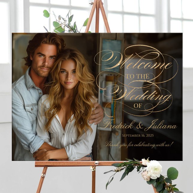 Elegant gold script photo wedding welcome poster (Creator Uploaded)