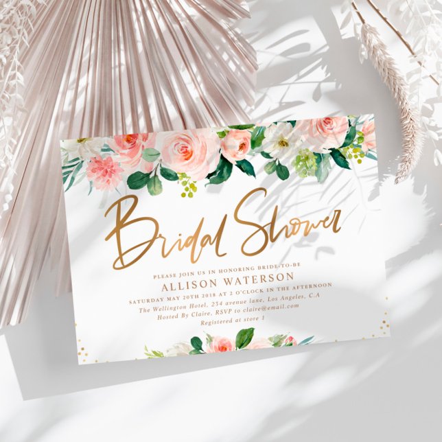 Elegant gold script pink & blush bridal shower invitation (Creator Uploaded)