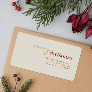 Elegant Gold Script Red Festive Merry Christmas Label