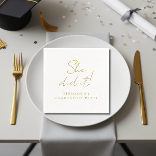 Elegant Gold Script She Did It Modern Graduation Napkin