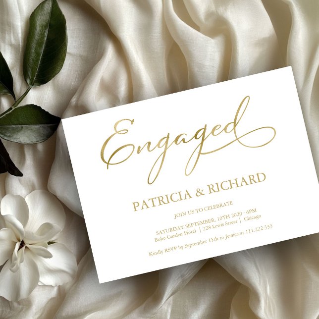 Elegant Gold Script Simple Engagement Party Invitation (Creator Uploaded)