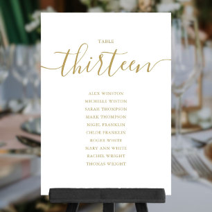 Elegant Gold Script Table Number 13 Seating Chart
