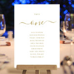 Elegant Gold Script Table Number 1 Seating Chart<br><div class="desc">These elegant gold and white signature script double-sided table number 1 seating chart cards are perfect for all celebrations. Designed by Thisisnotme©</div>