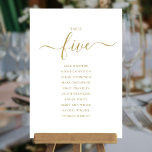 Elegant Gold Script Table Number 5 Seating Chart<br><div class="desc">These elegant gold and white signature script double-sided table number 5 seating chart cards are perfect for all celebrations. Designed by Thisisnotme©</div>