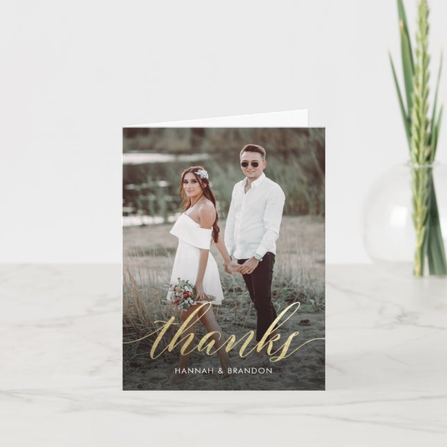 Elegant Gold Script Thank You Card (Front)