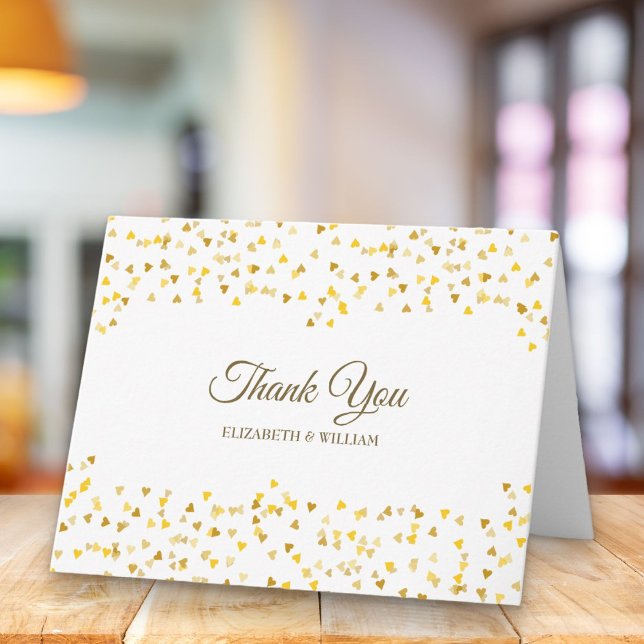 Elegant Gold Script Thank You Hearts Confetti Card (Creator Uploaded)