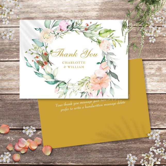 Elegant Gold Script Thank You Roses Floral Garland (Elegant Gold Script Thank You Roses Floral Garland)