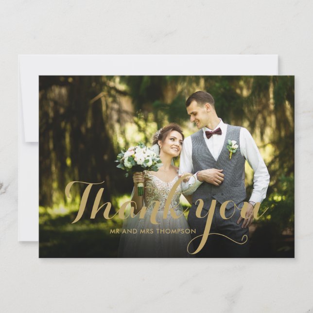 Elegant Gold Script Thank You Wedding Photo (Front)