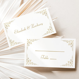 Elegant Gold Script Vintage Botanical Wedding Place Card