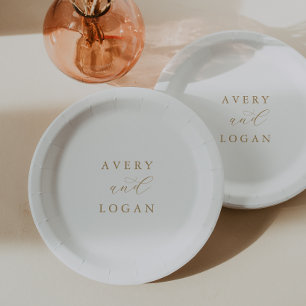 Elegant Gold Script Wedding Cake Paper Plate