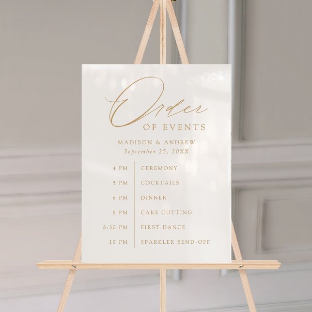 Elegant Gold Script Wedding Order of Events Acrylic Sign (Creator Uploaded)