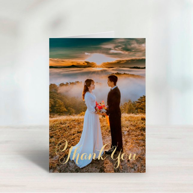 Elegant Gold Script Wedding Photo Thank You Card (Creator Uploaded)