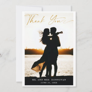 Elegant Gold Script Wedding Photo Thank You Cards