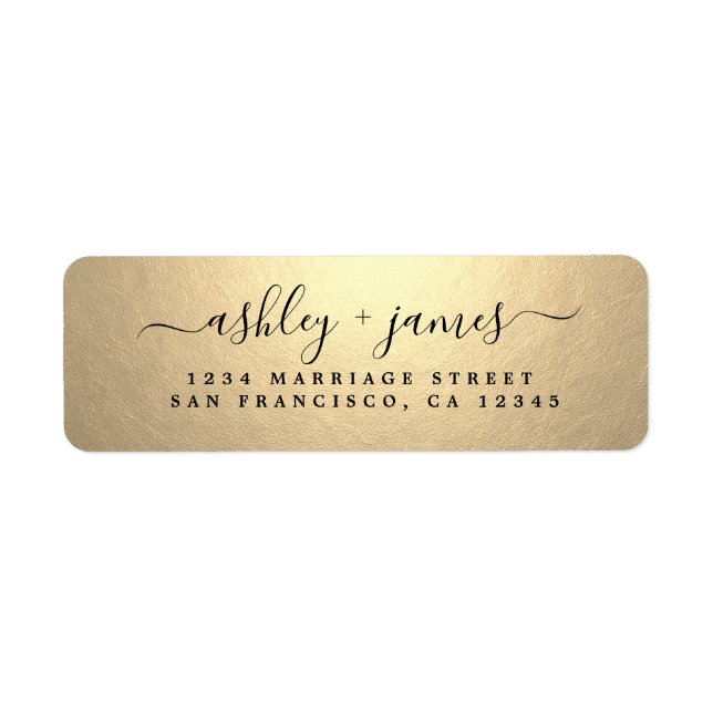 Elegant Gold Script Wedding Return Address (Front)