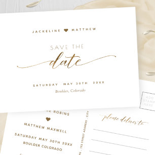 Elegant Gold Script, Wedding Save The Date P Postcard