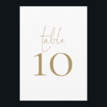 Elegant Gold Script Wedding Table Number Card<br><div class="desc">Elegant Gold Script Wedding Table Number. Table is set in a handwriting style script and your table number beneath. Easily personalise the number. The same design is on the other side and will update simultaneously as you make your change to the number. Add to your cart separately for each table...</div>