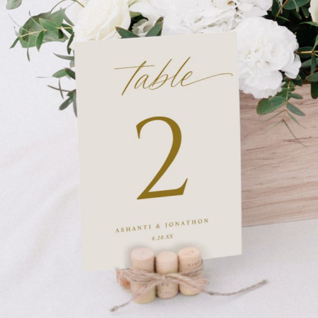 Elegant Gold Script Wedding Table Numbers (Elegant Gold Wedding Table Numbers - Soft Romantic Gold and Ivory)