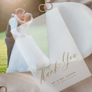 Elegant gold script wedding thank you overlay vellum invitations