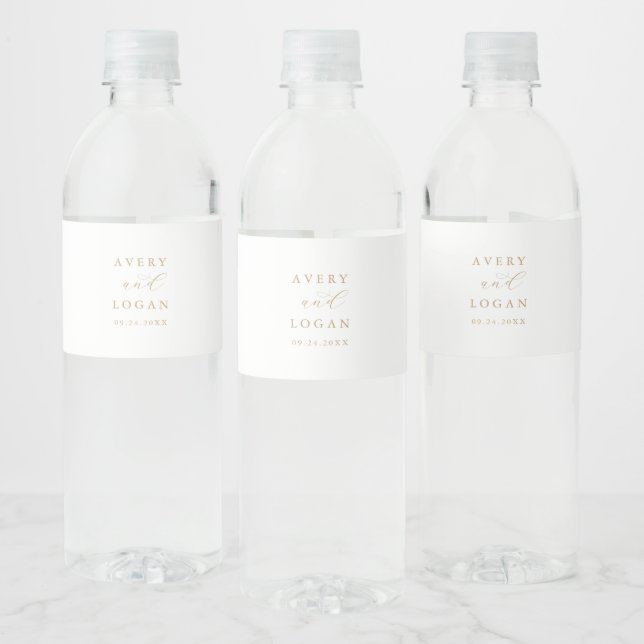 Elegant Gold Script Wedding Water Bottle Label (Bottles)