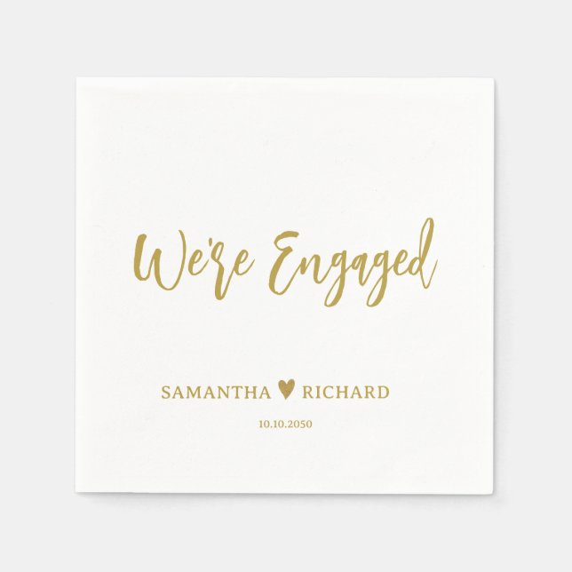 Elegant Gold Script Were Engaged Engagement Party Napkin (Front)
