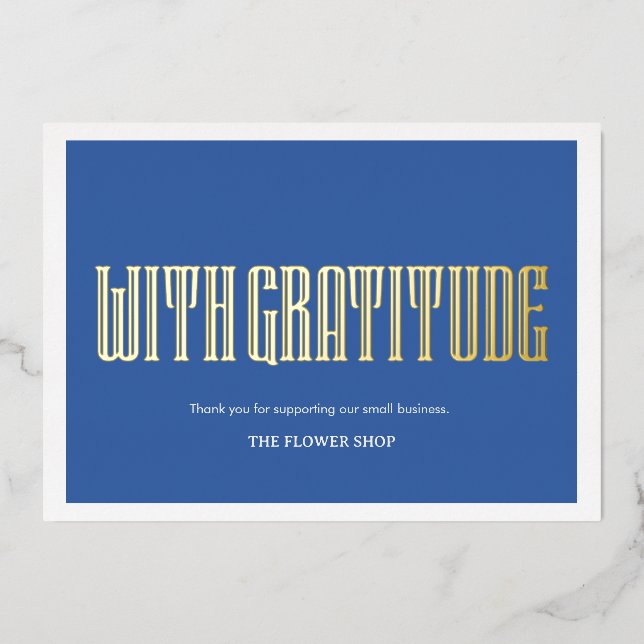 Elegant Gold Script With Gratitude Navy Blue  (Front)