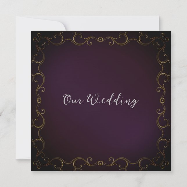Elegant Gold Scroll Border Wedding Invitation (Front)