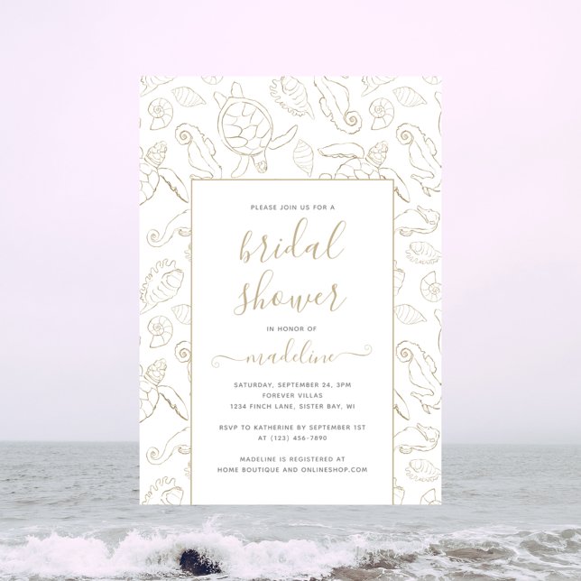 Elegant Gold Sea Ocean Bridal Shower Invitation (Creator Uploaded)