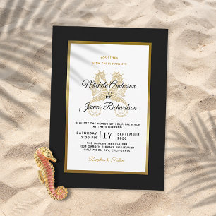Elegant Gold Seahorses Modern Tropical Wedding Invitation