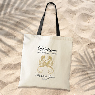 Elegant Gold Seahorses Wedding Welcome Tote Bag