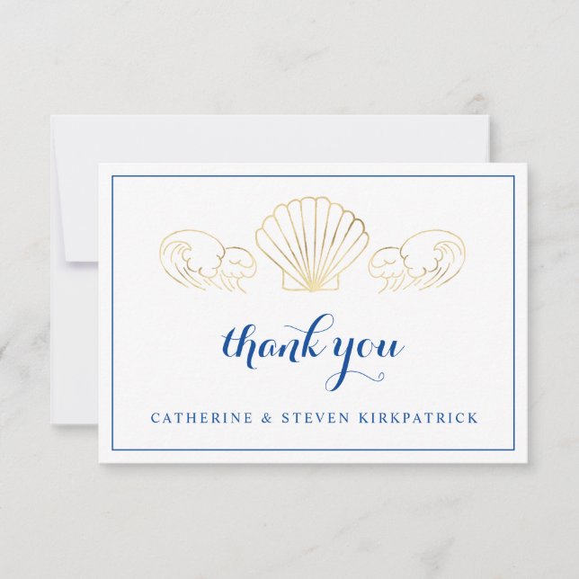 Elegant Gold Seashell Beach Wedding Thank You (Front)