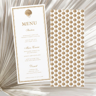 Elegant Gold Seashell Coastal Wedding Menu Card