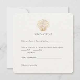 Elegant Gold Seashell Creamy Wedding RSVP