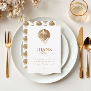 Elegant Gold Seashell Pearls Bridal Shower Wedding Thank You Card