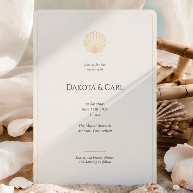 Elegant Gold Seashell Wedding (Elegant Gold Seashell Wedding invitation Foil Invitation)