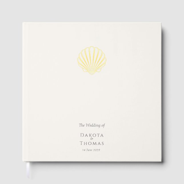 Elegant Gold Seashell Wedding Guest Book (Front)
