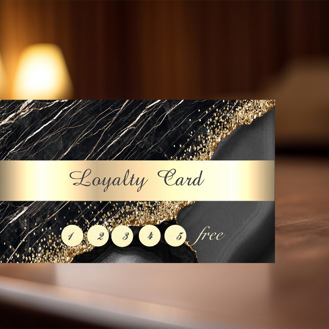 Elegant ,Gold Sequins,Black  Marble Loyalty Card (Creator Uploaded)