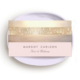 Elegant Gold Sequins Light Pink Striped *NO SHINE Business Card