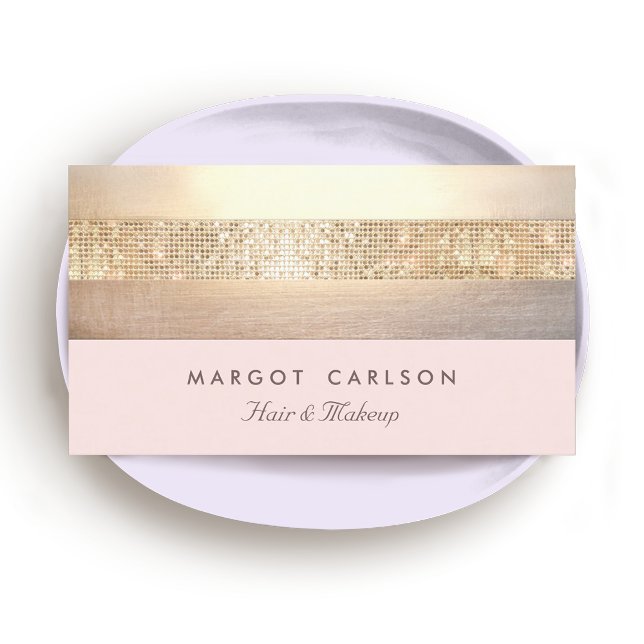 Elegant Gold Sequins Light Pink Striped *NO SHINE Business Card (Creator Uploaded)