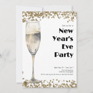 Elegant Gold Sequins New Years Eve Champagne Invitation