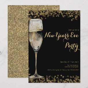 Elegant Gold Sequins New Years Eve Champagne Invitation